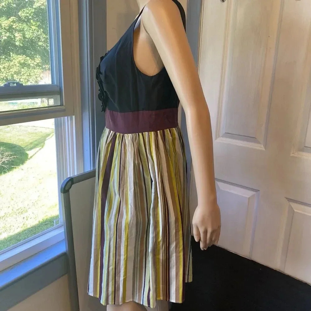Anthropologie Burlapp Boutonniere Women's M Black Silk Rosette Flare Dress - Picture 7 of 8